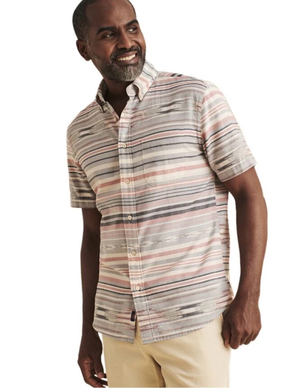 Faherty Playa Shirt Men's Large Blue Rose Cream Ikat Striped Aztec Southwest
